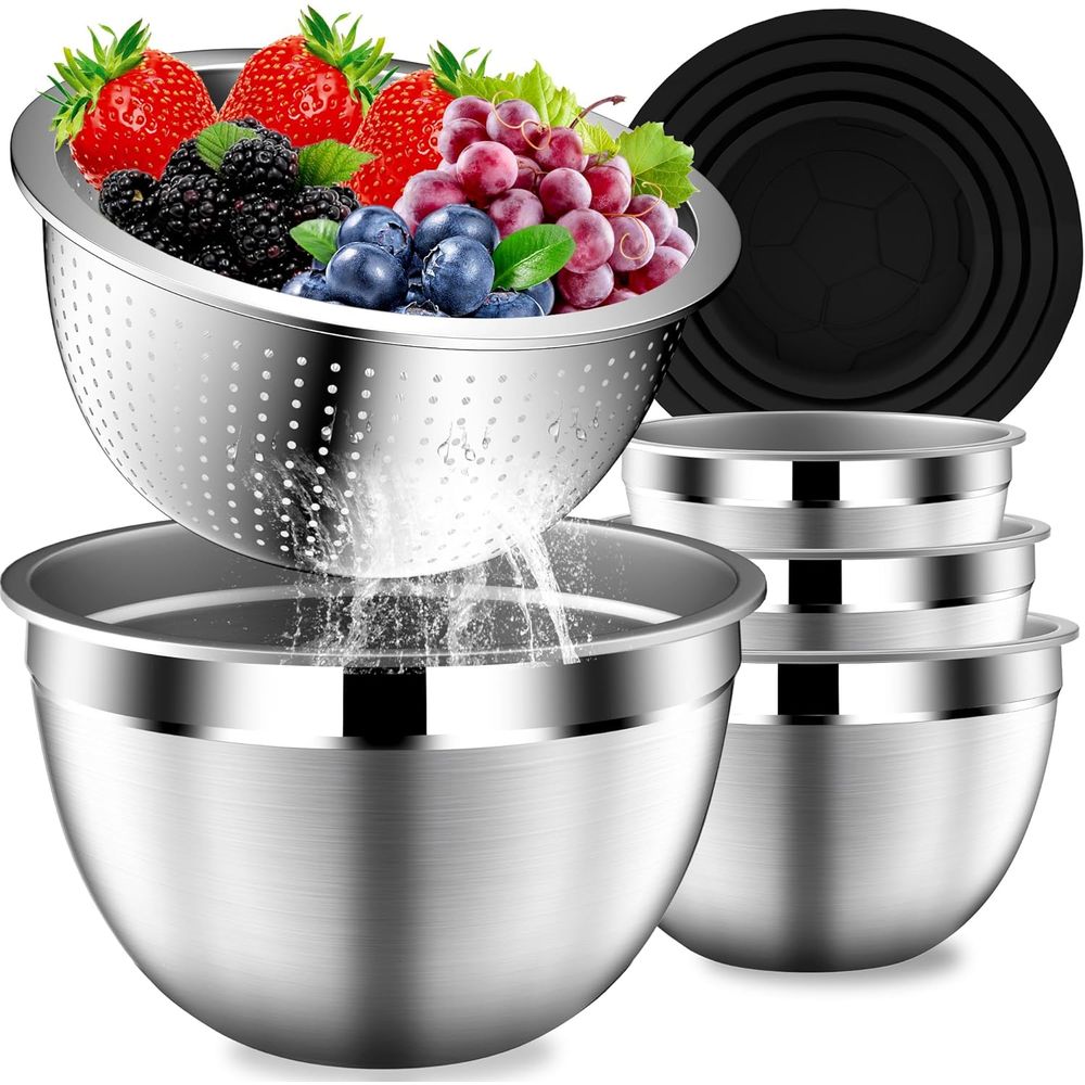 Stainless Steel Strainer - Ensemble de bols mélangeurs avec couvercles,