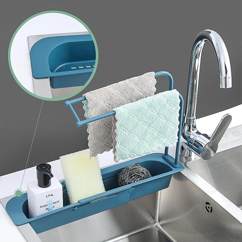 Kitchen Gadgets Rack Storage - Étagère d'évier télescopique, égouttoir de cuisine,